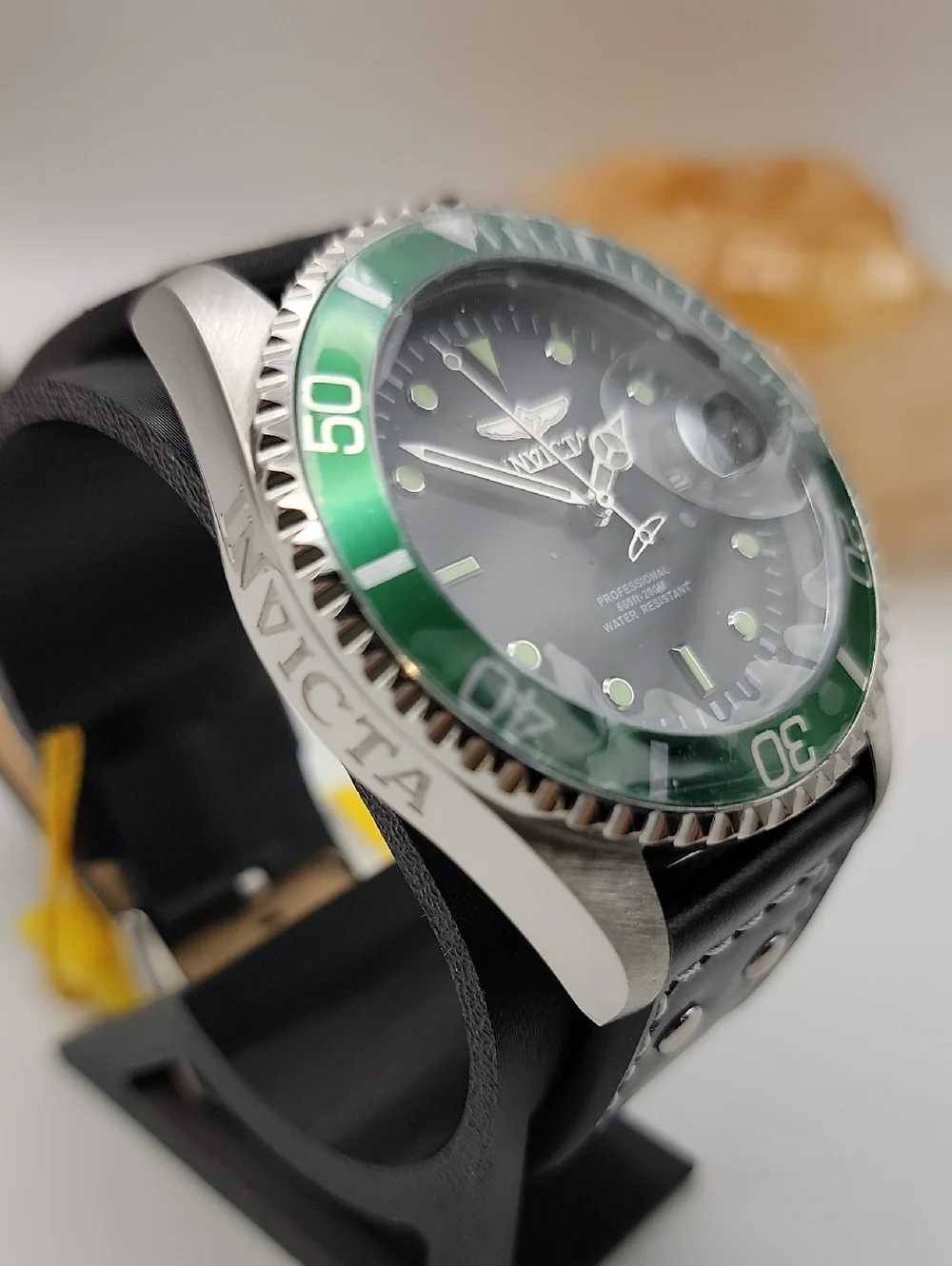 NWT Invicta Pro Diver Men's Watch - 43mm. Black Green 22072 Leather Strap